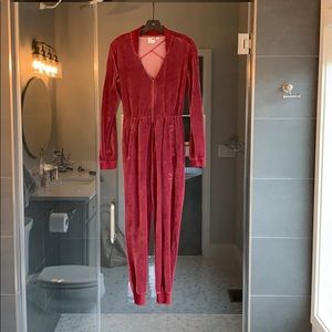 Burgundy velvet jumpsuit!